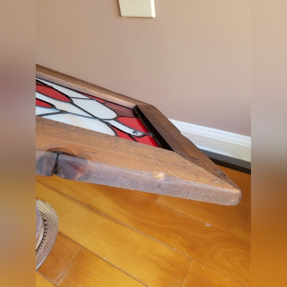 Vintage Holy Spirit White Red Stained Glass & Wood Panel Square #518024 14x 12" - Picture 6 of 11